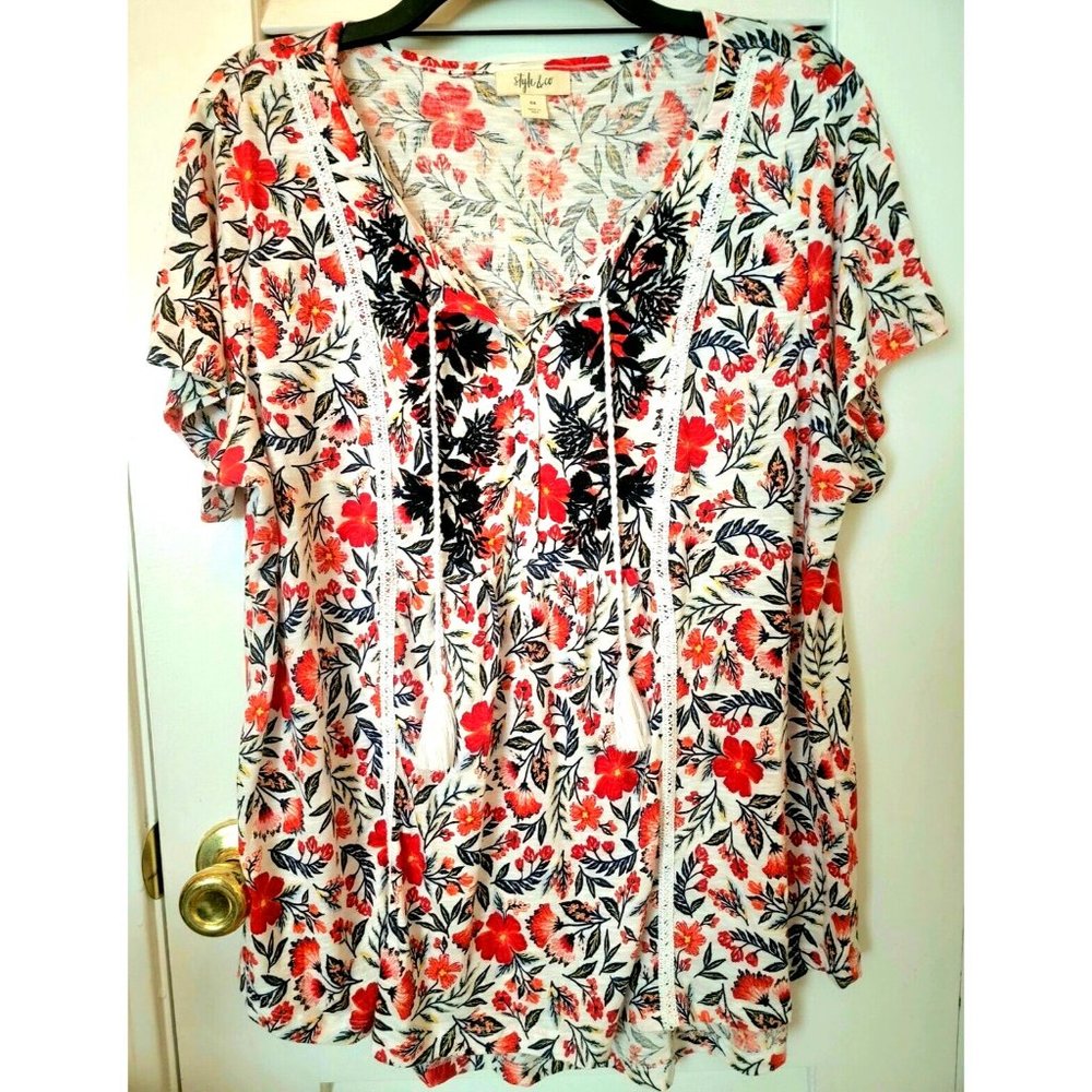 Style & Co. Plus Size Embroidered Floral Printed Tunic Top 0X